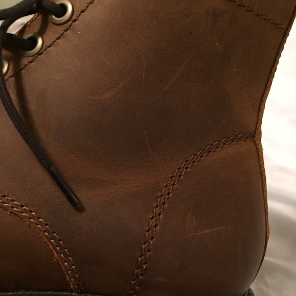 Patina  Brown Leather Lace-up Lug Boots Men's Size 10 Cap Toe LOOP PULL DETACHED - Picture 10 of 11